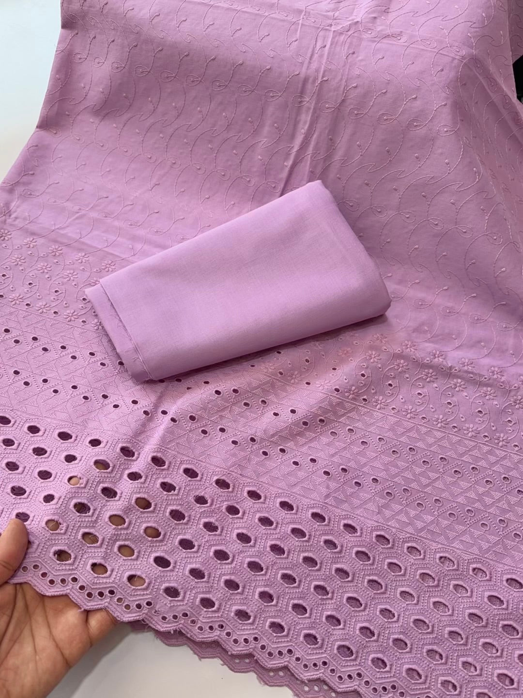 Chikankari Lawn 2 Piece Suit Daman Bore Long Length Suit | Light Purple