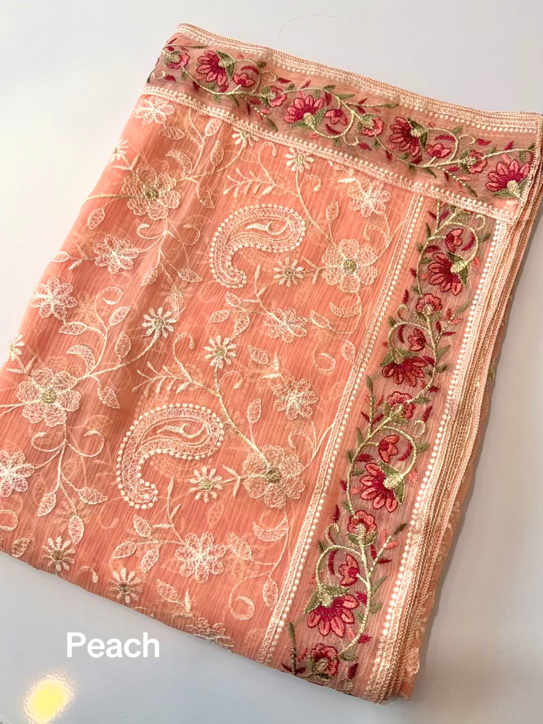 Crinkle Chiffon Shadown Embroidery Multi Color | Peach