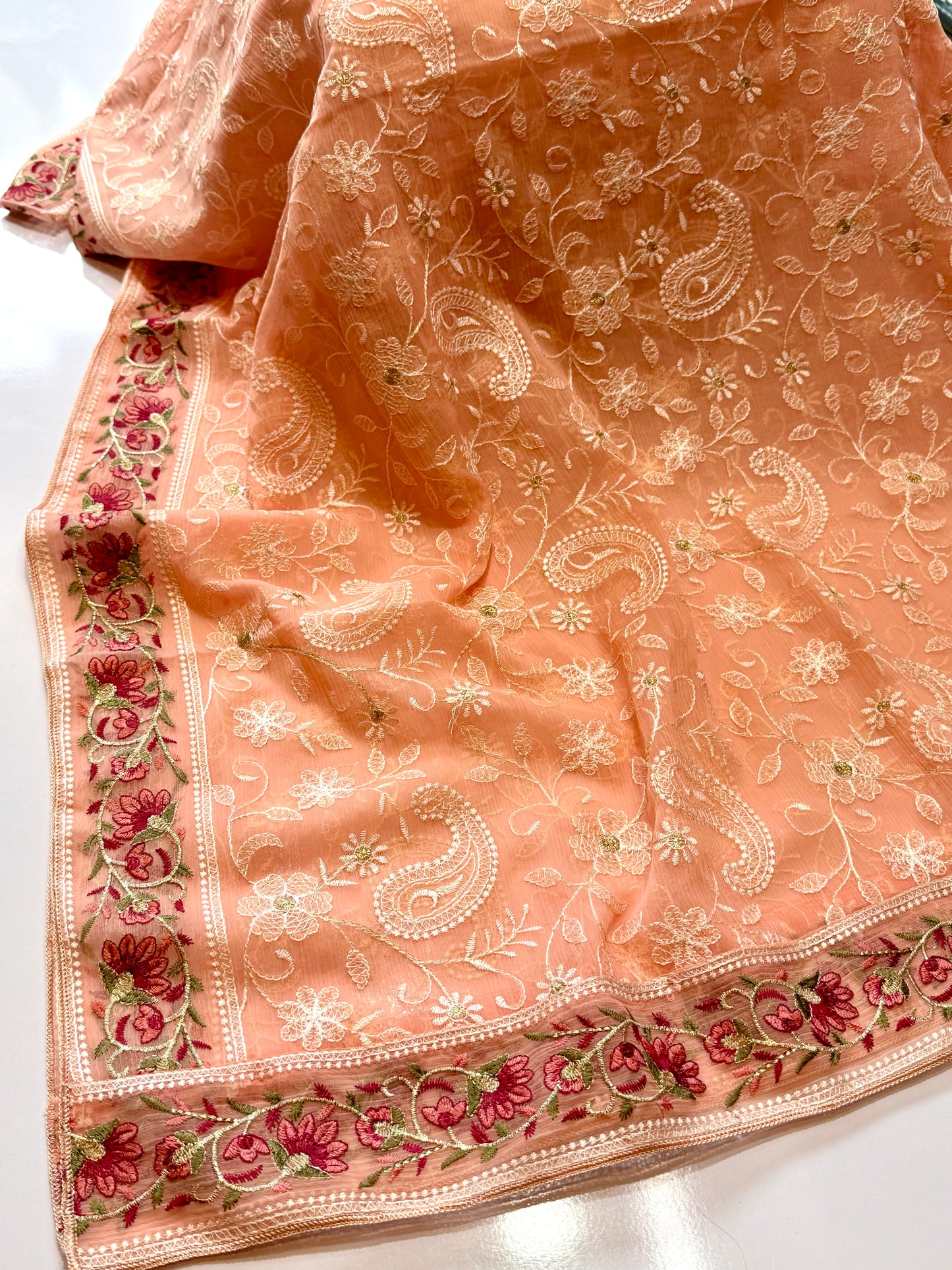 Crinkle Chiffon Shadown Embroidery Multi Color | Peach