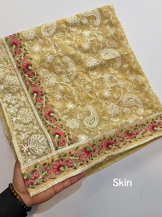 Crinkle Chiffon Shadown Embroidery Multi Color | Skin