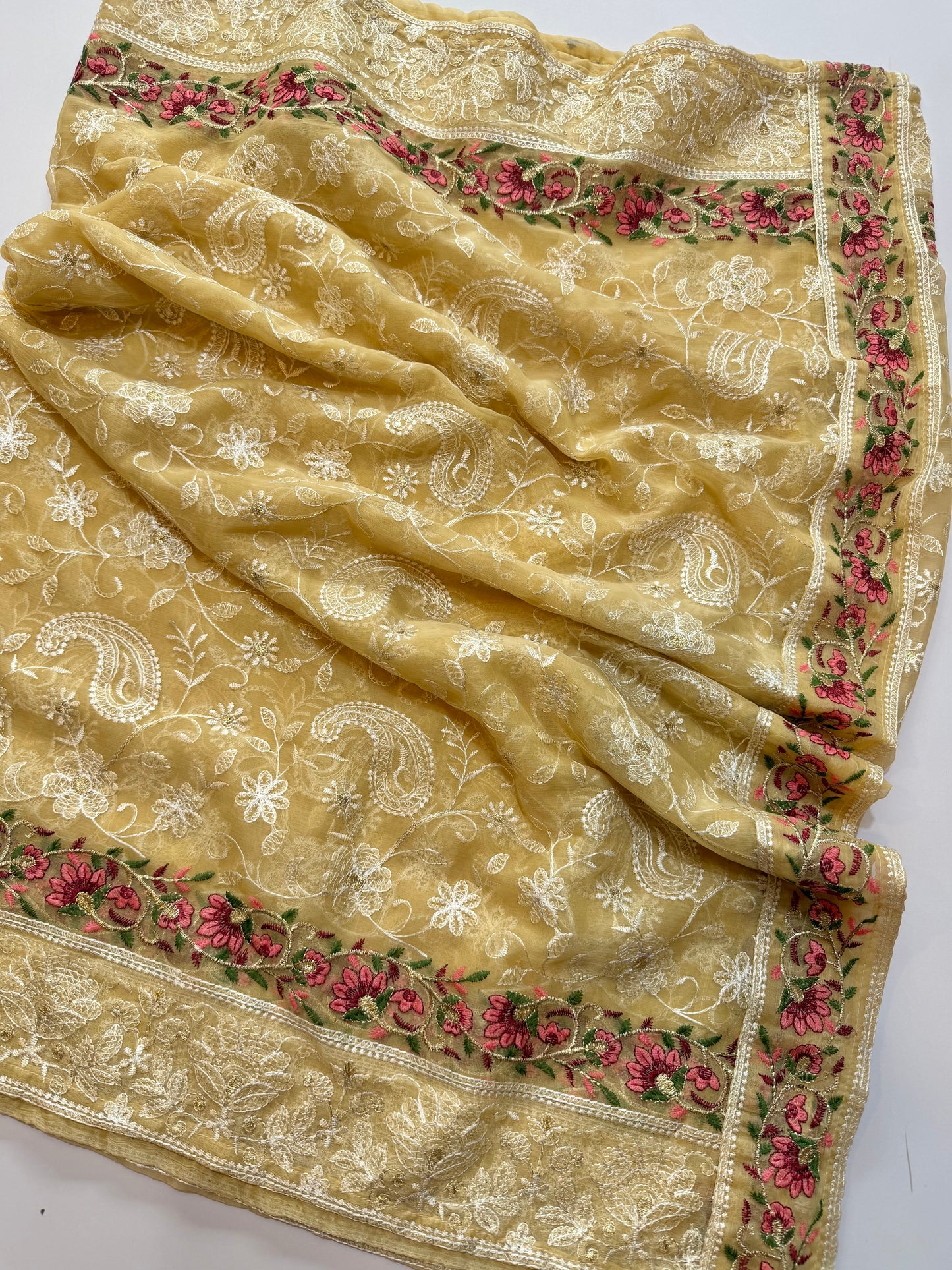 Crinkle Chiffon Shadown Embroidery Multi Color | Skin