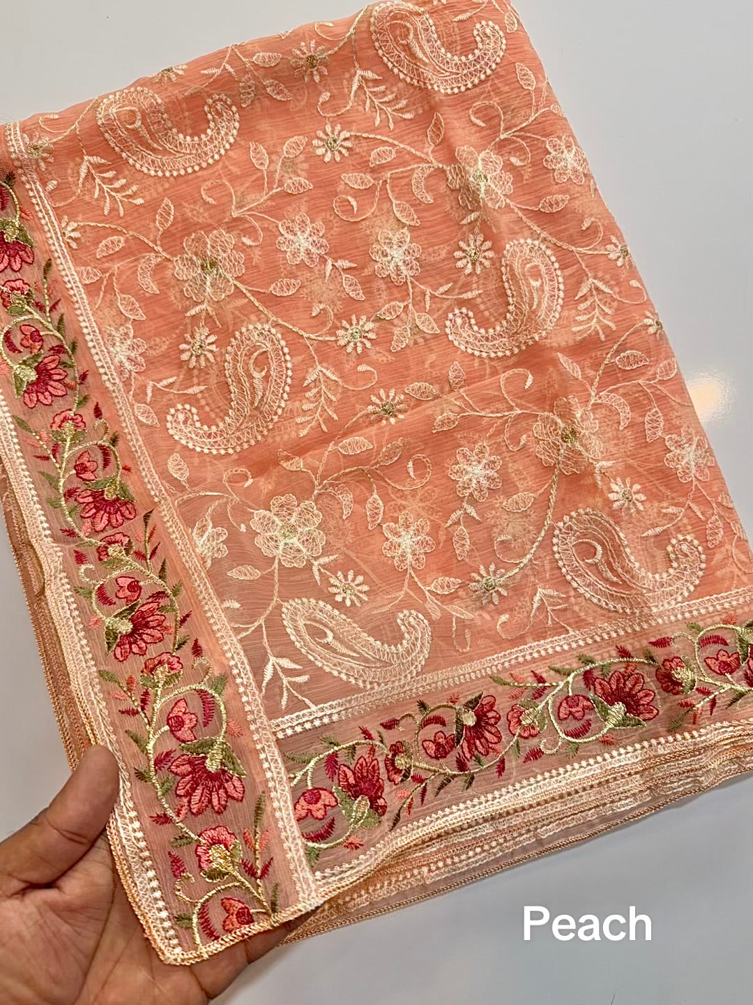 Crinkle Chiffon Shadown Embroidery Multi Color | Peach