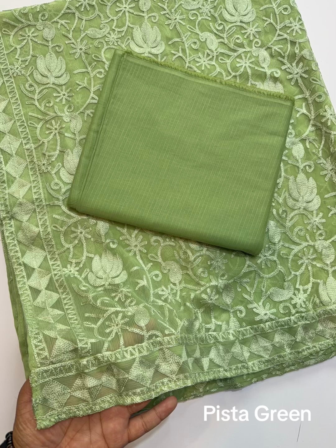 3 Piece Doria Lawn Suit With Chiffon Embroidered Dupatta | Pista Green