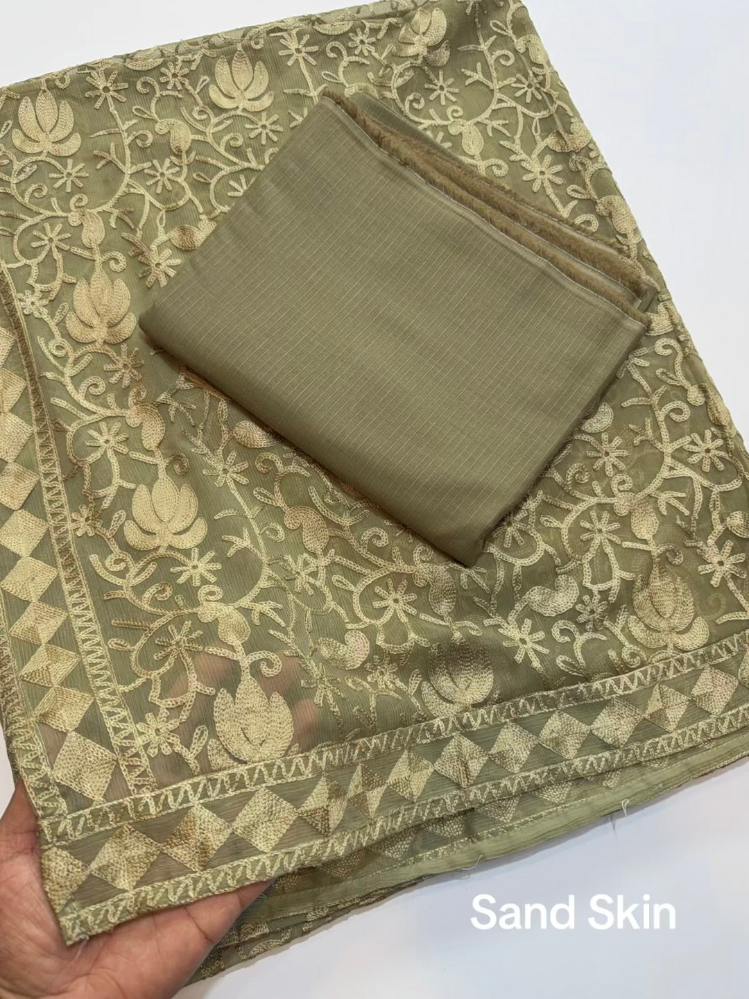 3 Piece Doria Lawn Suit With Chiffon Embroidered Dupatta | Sand Skin