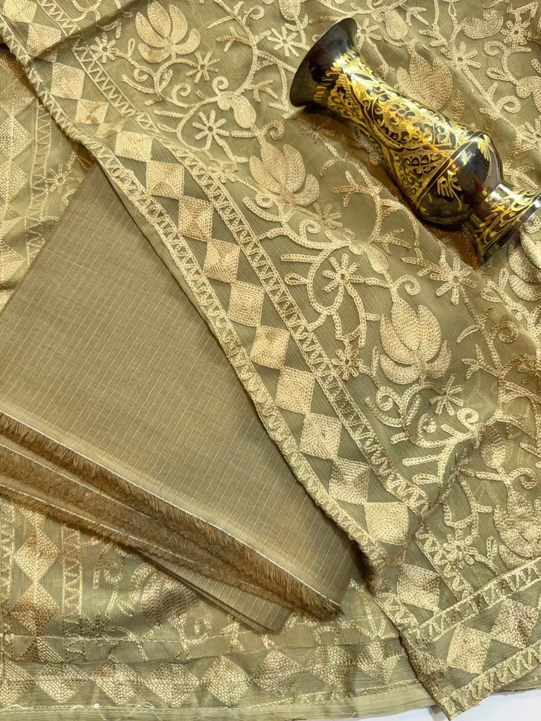 3 Piece Doria Lawn Suit With Chiffon Embroidered Dupatta | Sand Skin