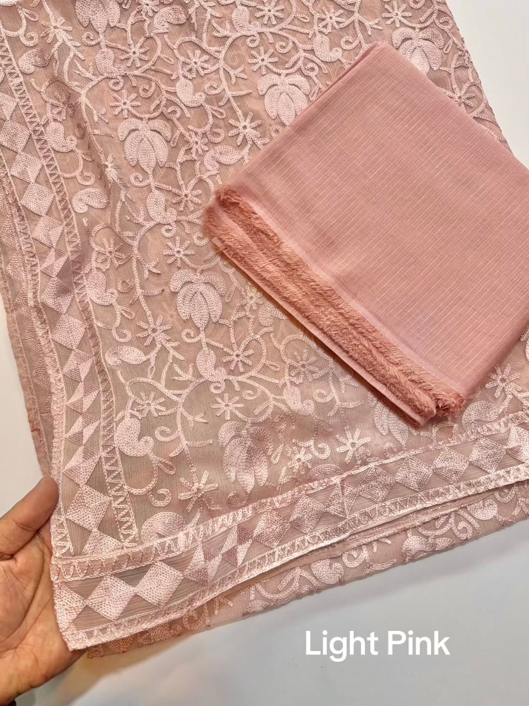 3 Piece Doria Lawn Suit With Chiffon Embroidered Dupatta | Light Pink