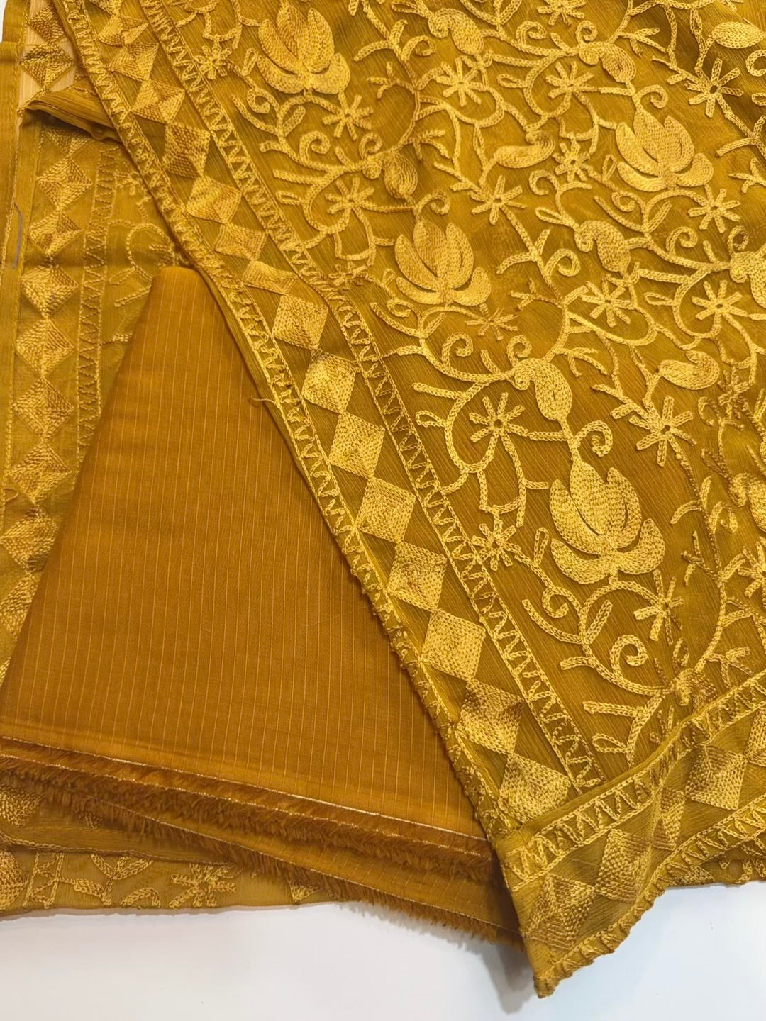 3 Piece Doria Lawn Suit With Chiffon Embroidered Dupatta | Mustard