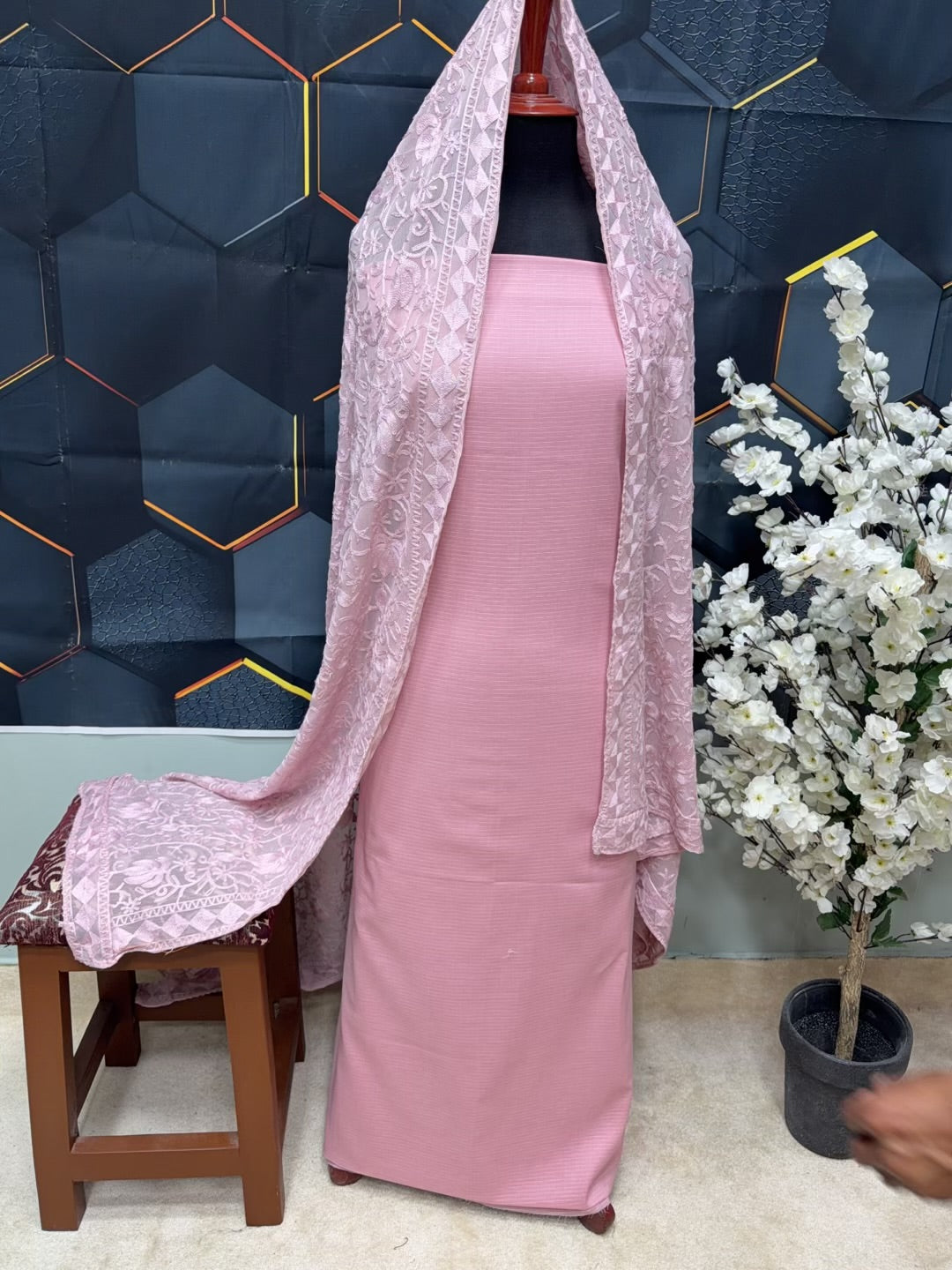 3 Piece Doria Lawn Suit With Chiffon Embroidered Dupatta | Light Pink