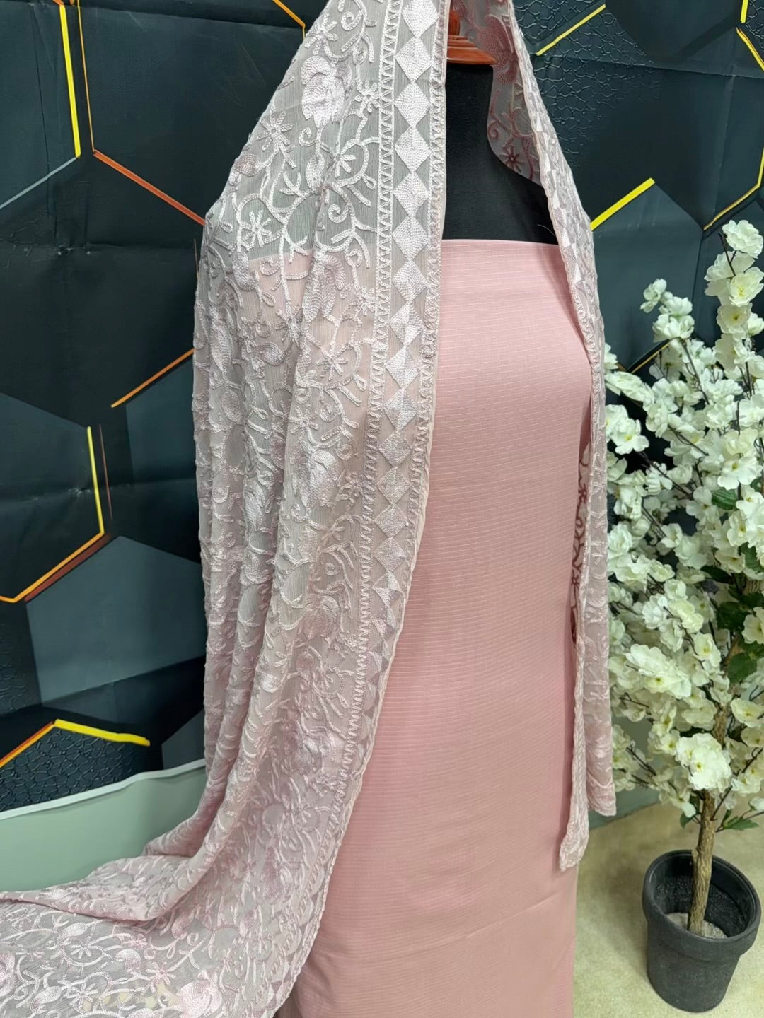 3 Piece Doria Lawn Suit With Chiffon Embroidered Dupatta | Light Pink