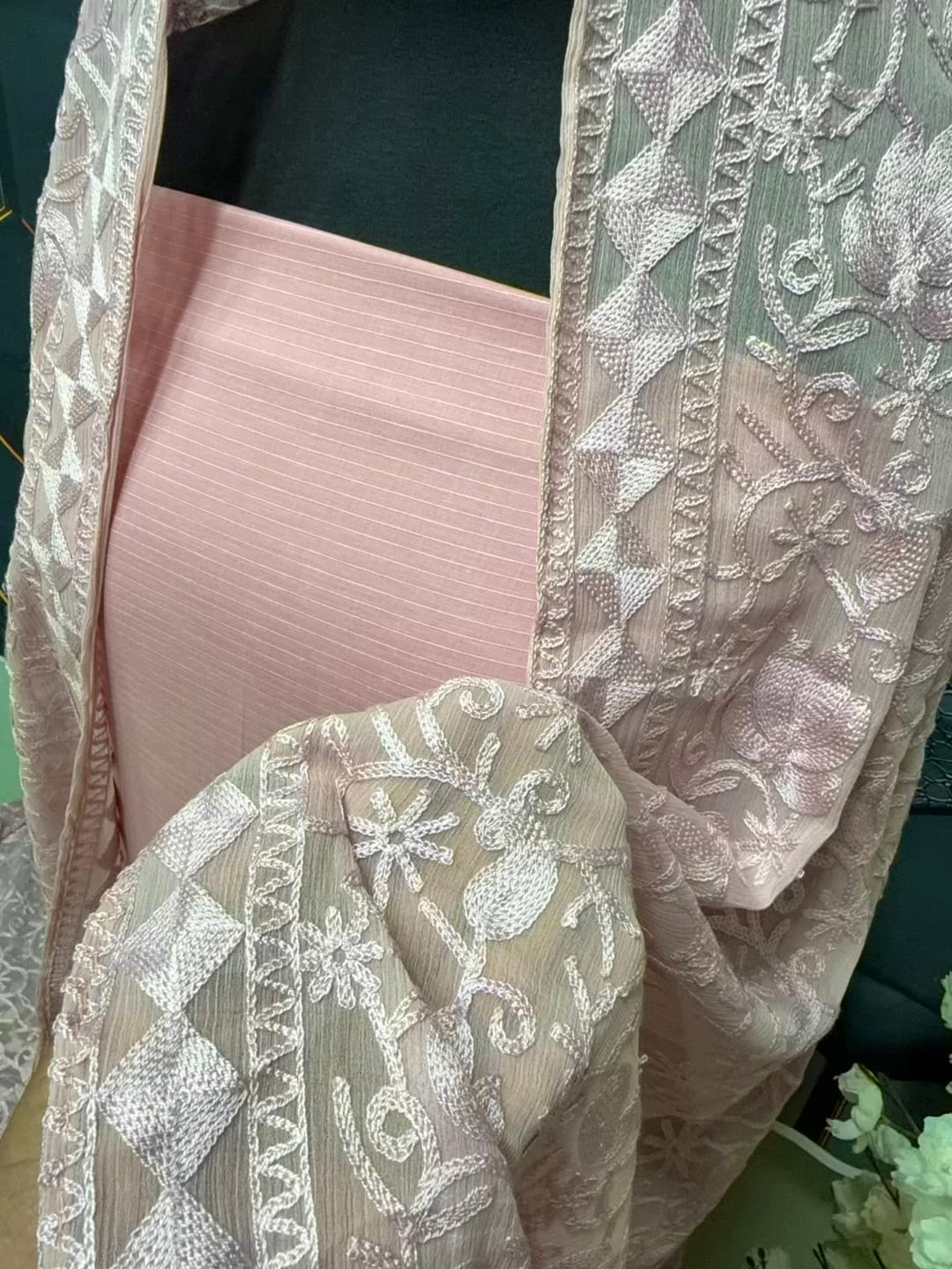 3 Piece Doria Lawn Suit With Chiffon Embroidered Dupatta | Light Pink