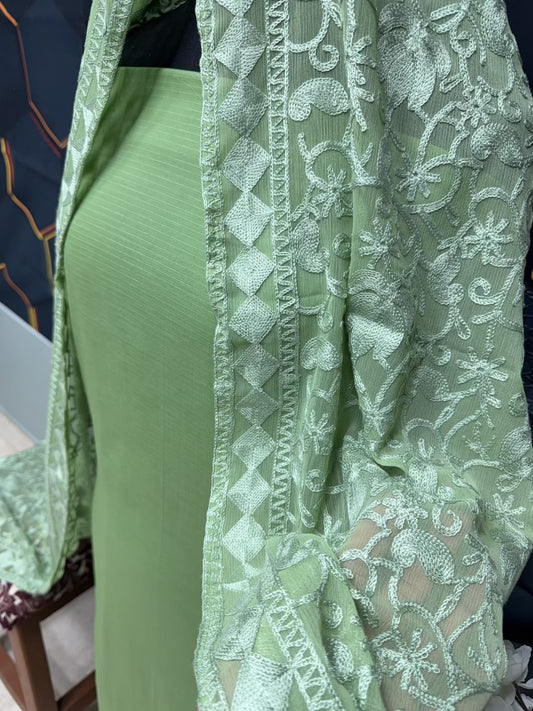3 Piece Doria Lawn Suit With Chiffon Embroidered Dupatta | Pista Green