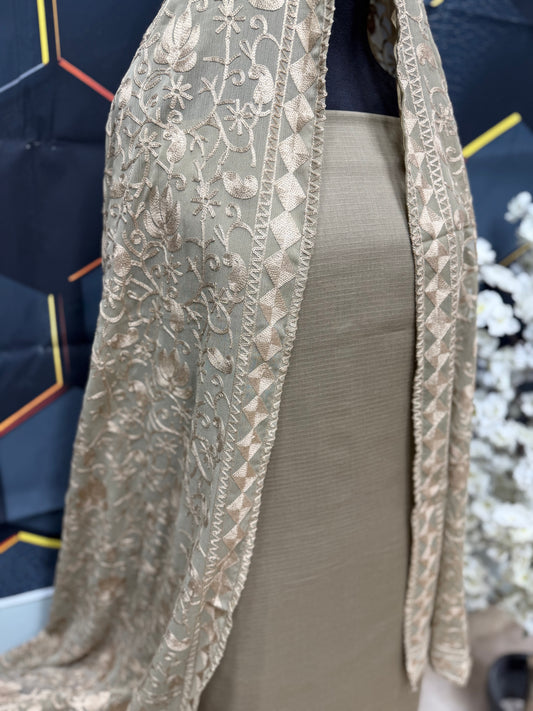 3 Piece Doria Lawn Suit With Chiffon Embroidered Dupatta | Sand Skin