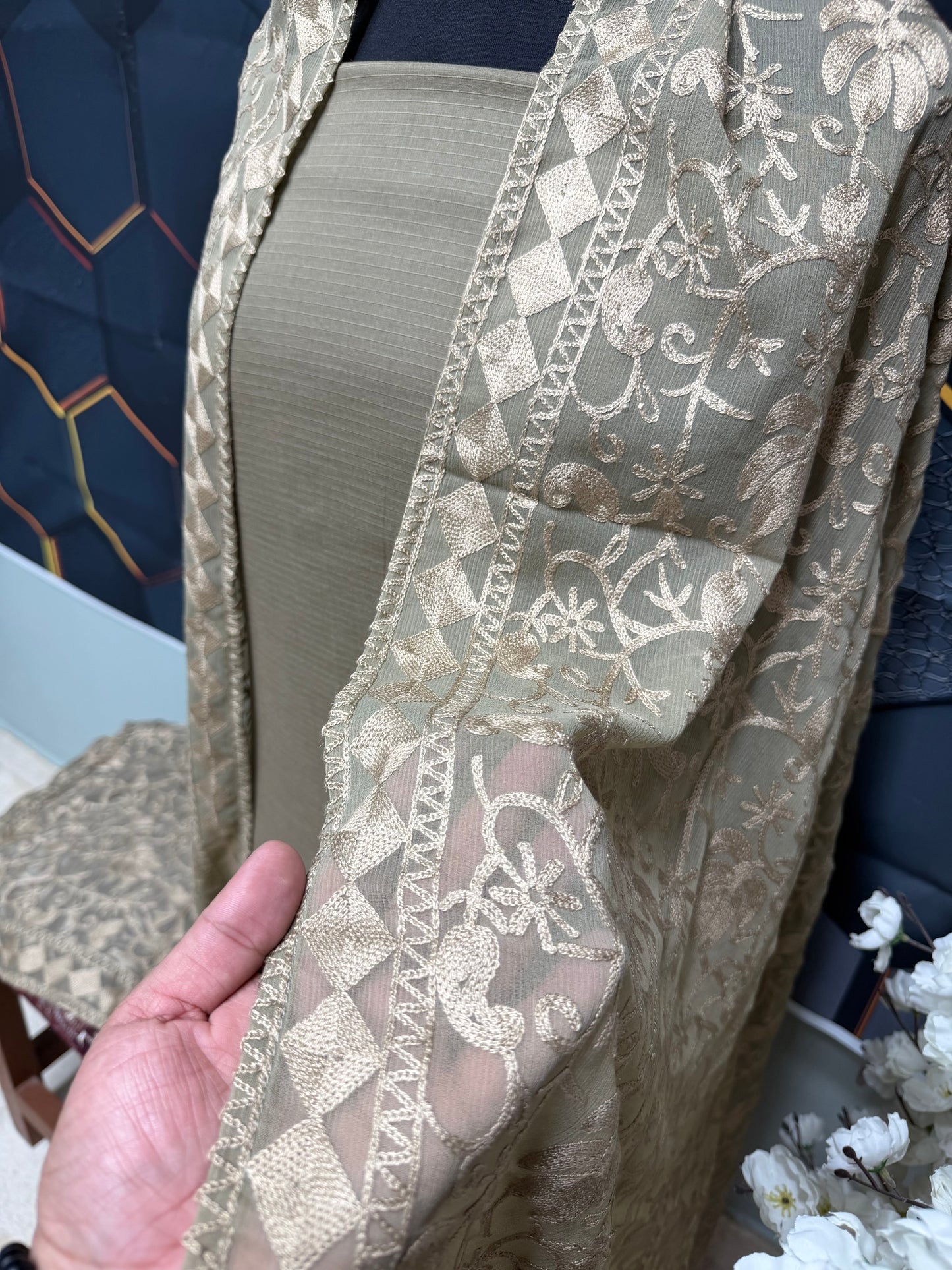 3 Piece Doria Lawn Suit With Chiffon Embroidered Dupatta | Sand Skin