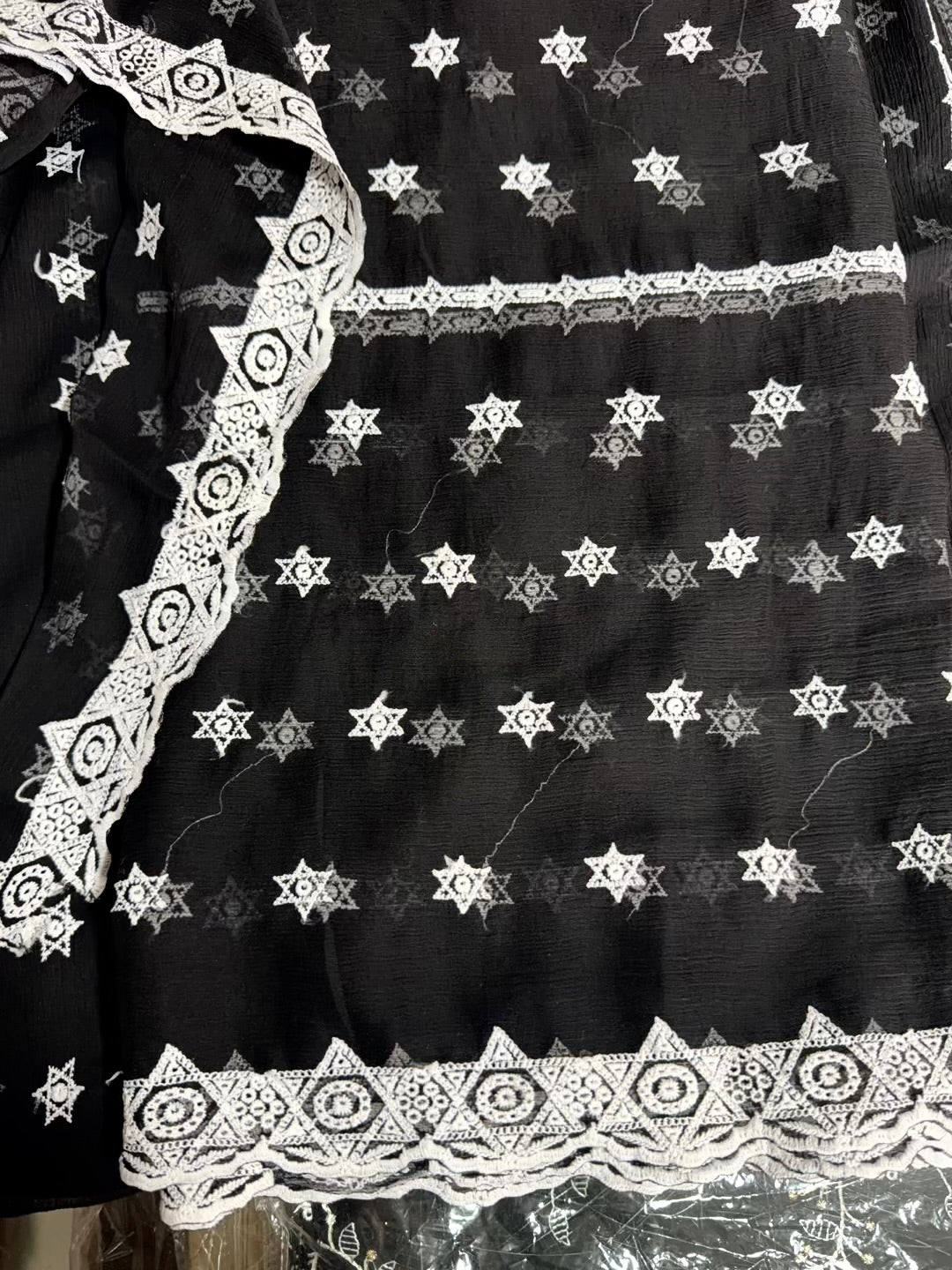 Black Chikankari With White Crinkle Chiffon Embroidered Dupatta