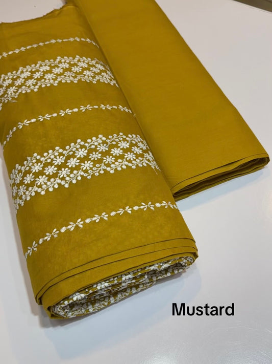 2 Piece Lawn Chikankari Suit 6 Yards Fabric | Mustard