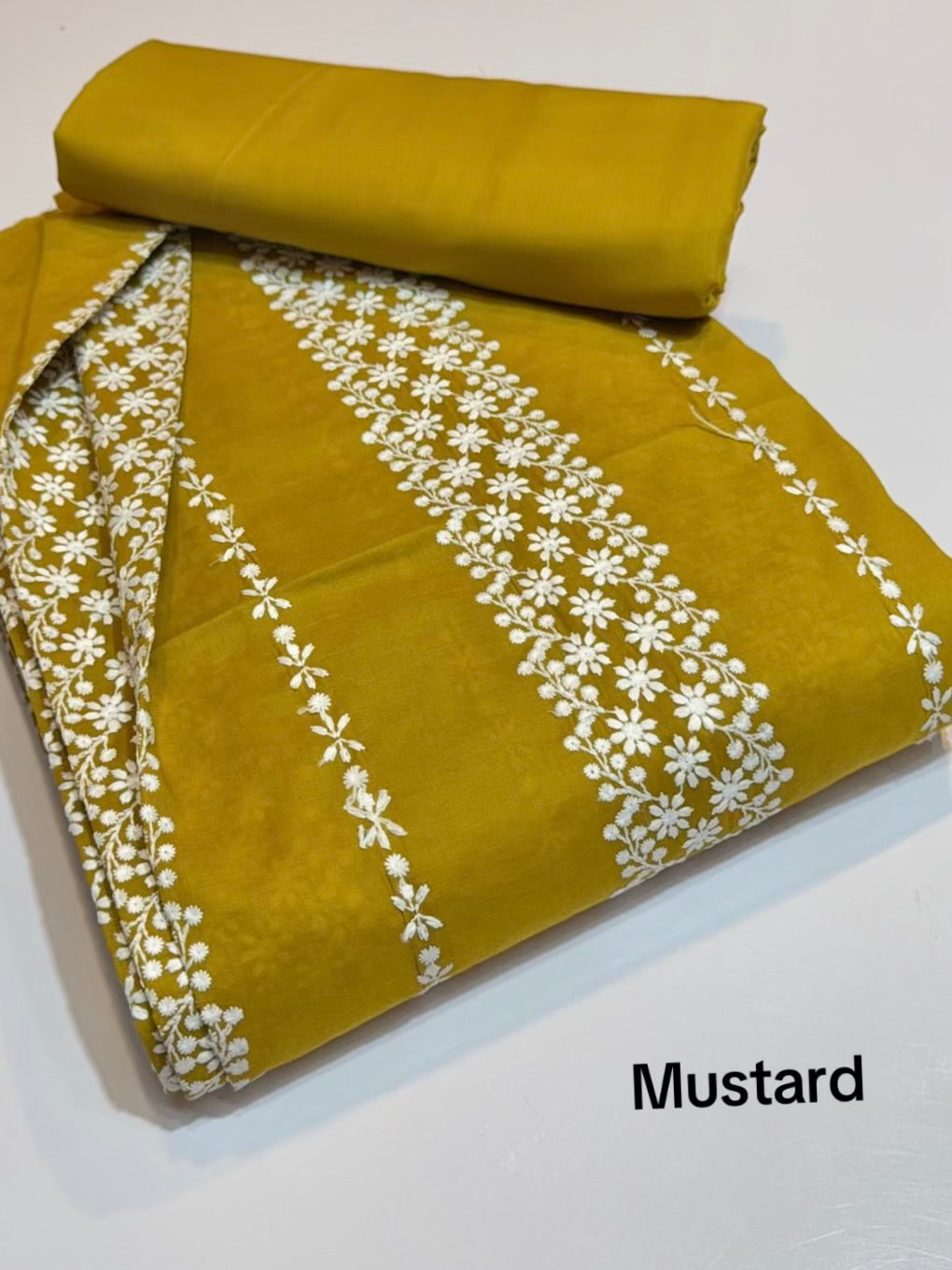 2 Piece Lawn Chikankari Suit 6 Yards Fabric | Mustard