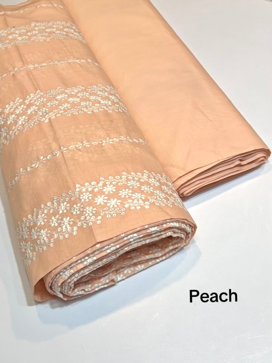 2 Piece Lawn Chikankari Suit 6 Yards Fabric | Peach