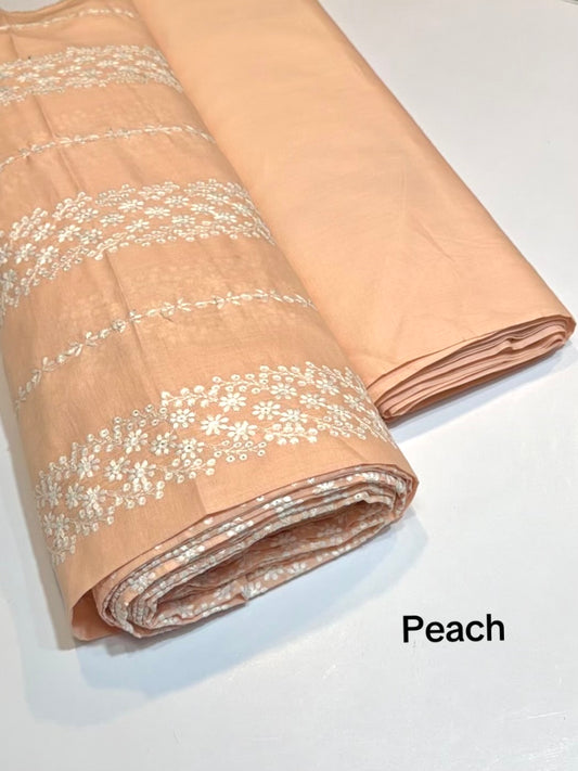 2 Piece Lawn Chikankari Suit 6 Yards Fabric | Peach