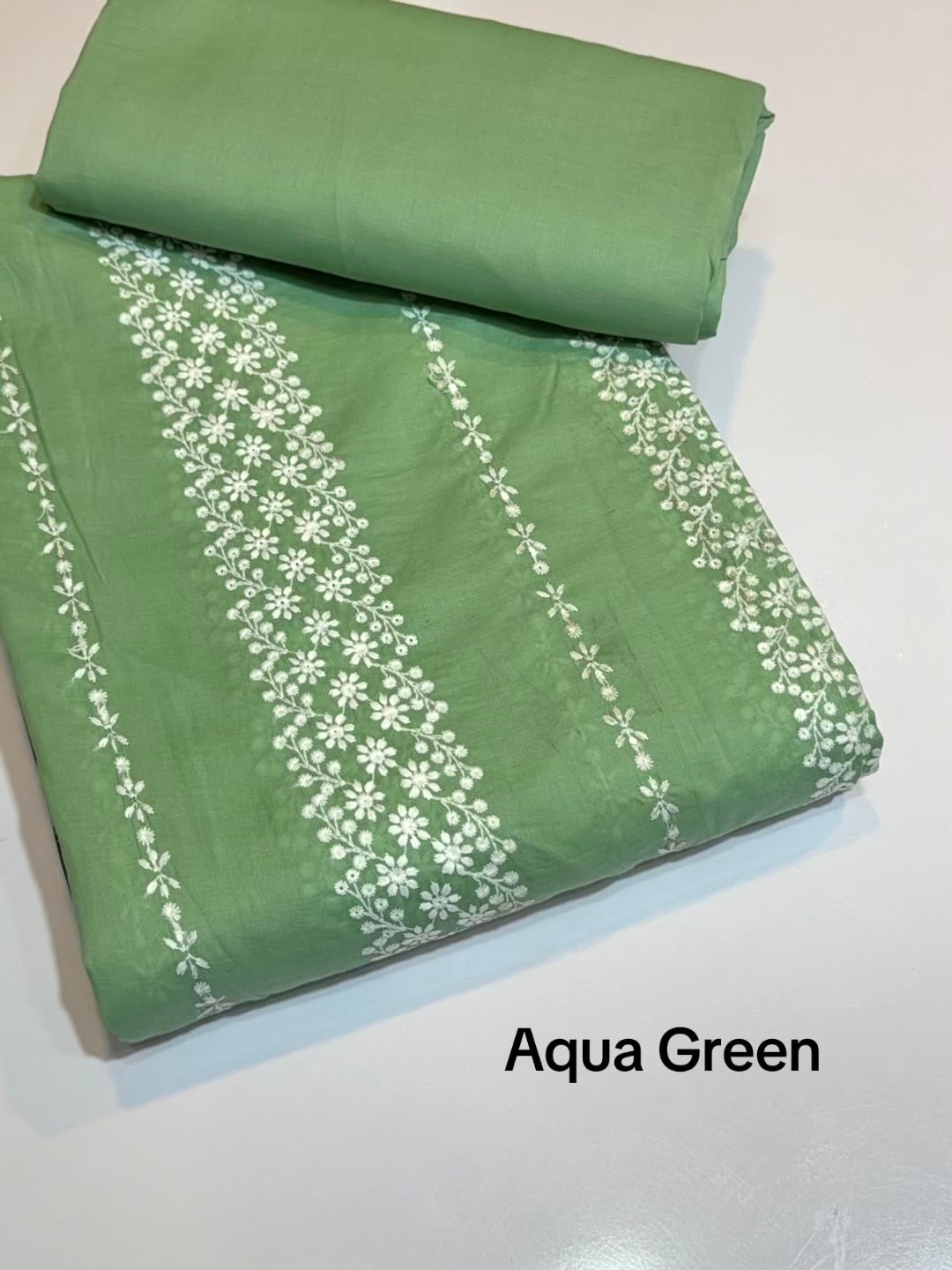 2 Piece Lawn Chikankari Suit 6 Yards Fabric | Aqua Green