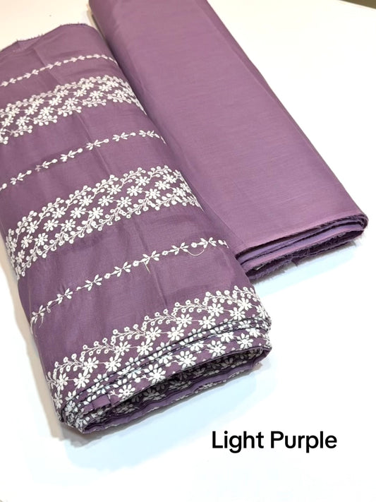 2 Piece Lawn Chikankari Suit 6 Yards Fabric | Light Purple