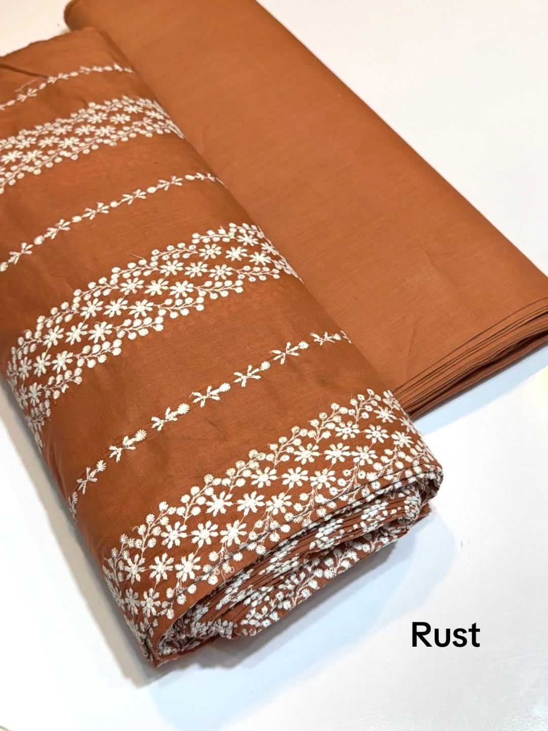 2 Piece Lawn Chikankari Suit 6 Yards Fabric | Rust