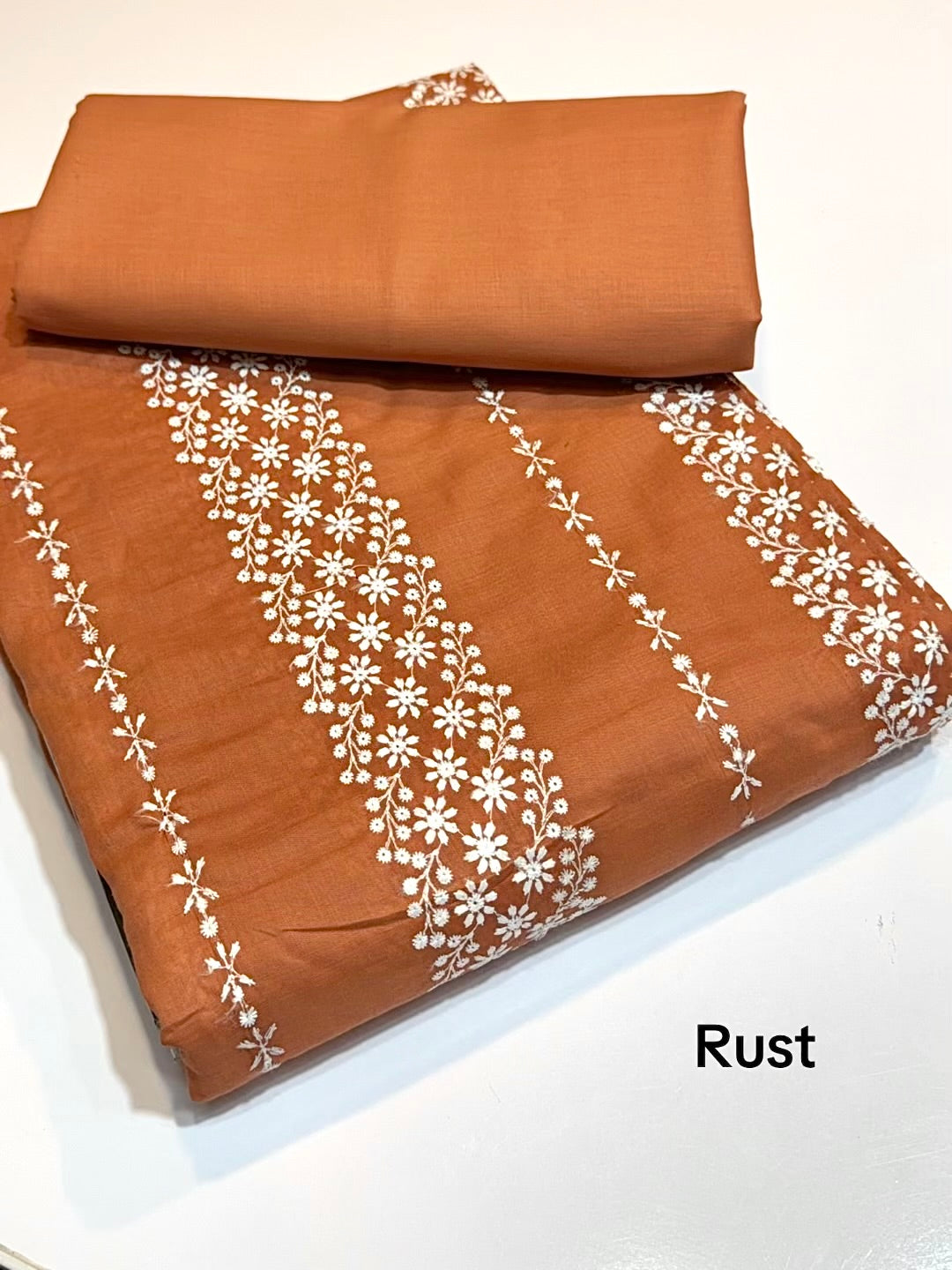 2 Piece Lawn Chikankari Suit 6 Yards Fabric | Rust