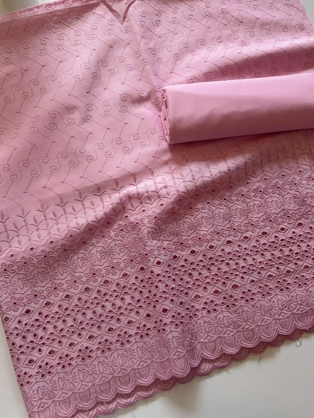 Chikankari Lawn 2 Piece Suit Daman Bore Long Length Suit | Baby Pink