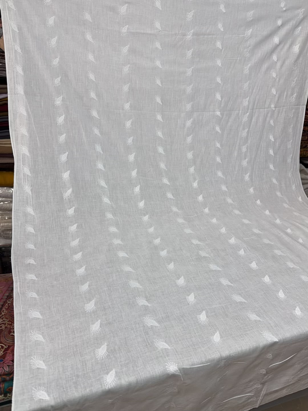 White Lawn Embroidered Dupatta Bouti Work Pure Lawn