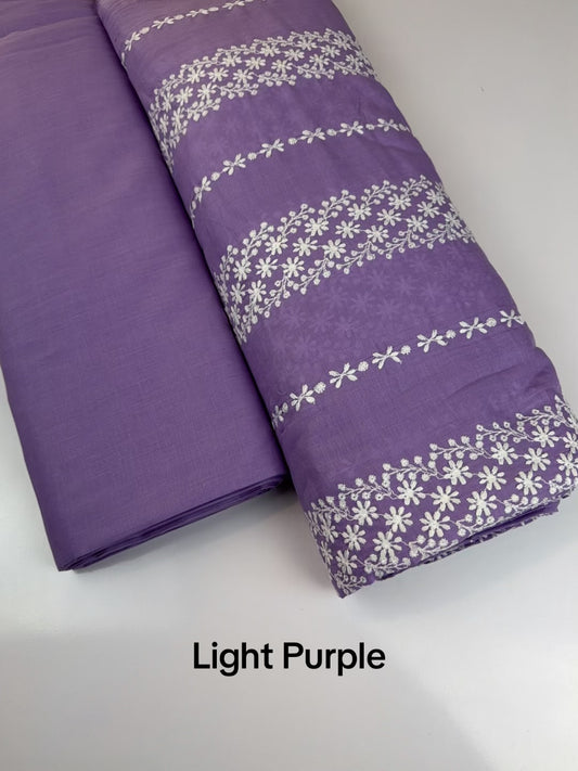 2 Piece Lawn Chikankari Suit 6 Yards Fabric | Light Purple