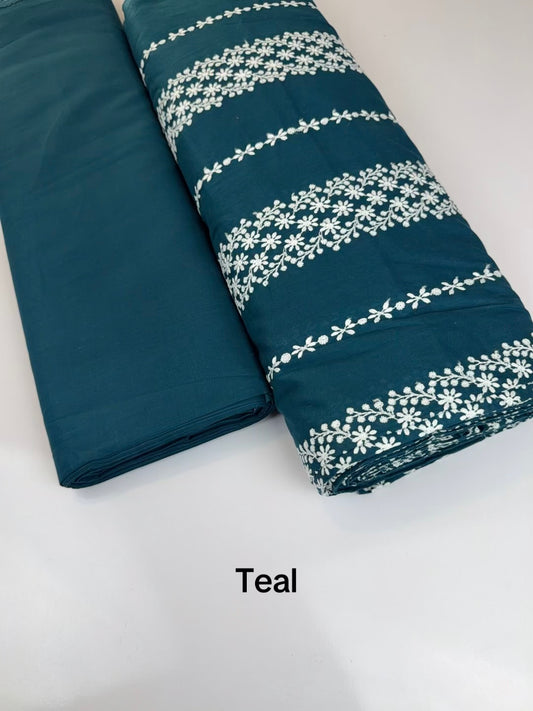 2 Piece Lawn Chikankari Suit 6 Yards Fabric | Teal Color