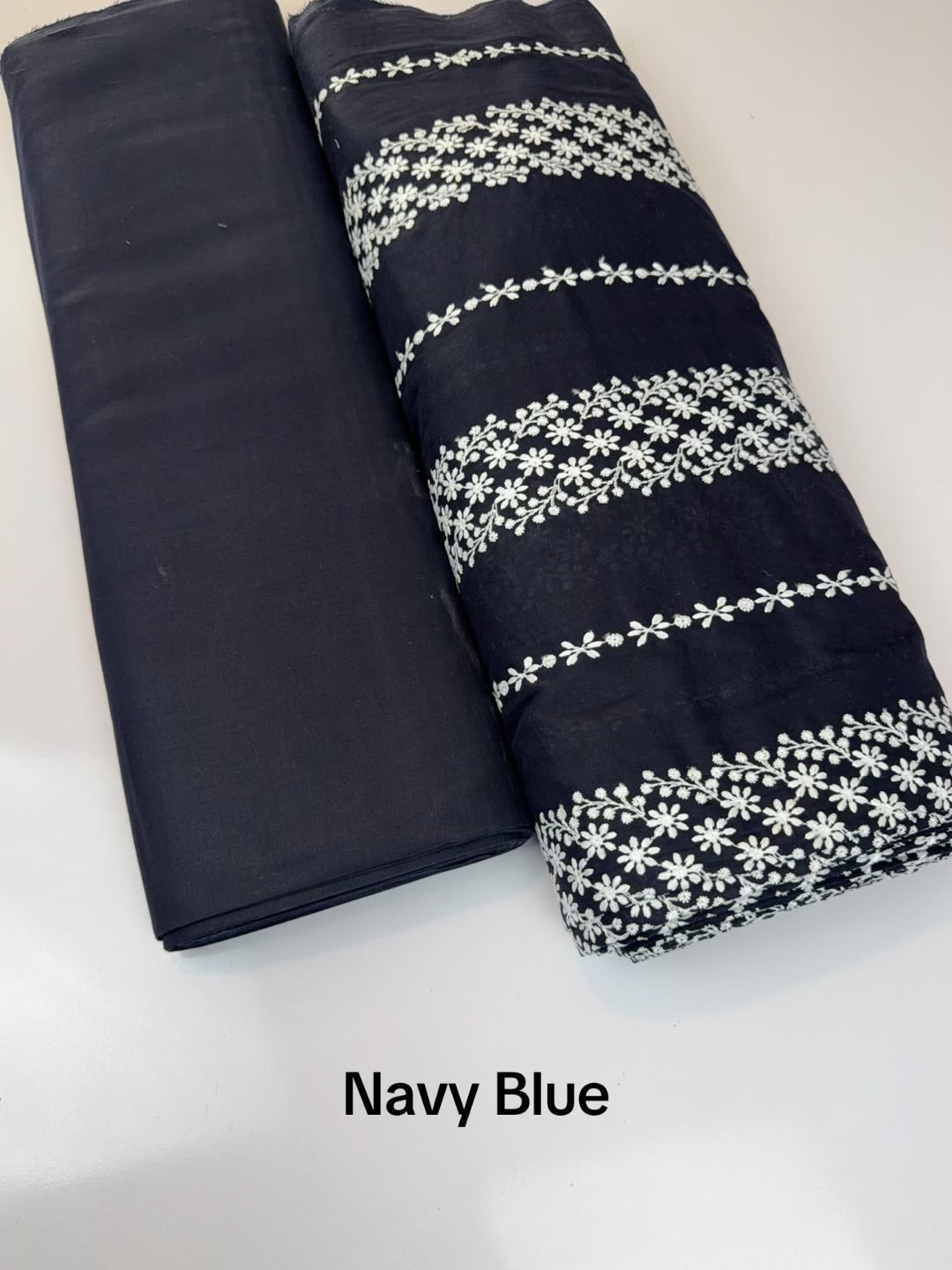 2 Piece Lawn Chikankari Suit 6 Yards Fabric | Navy Blue