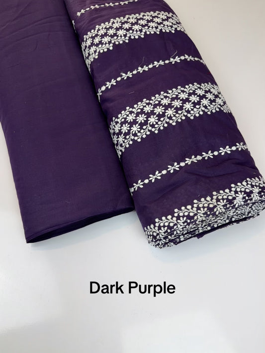 2 Piece Lawn Chikankari Suit 6 Yards Fabric | Dark Purple