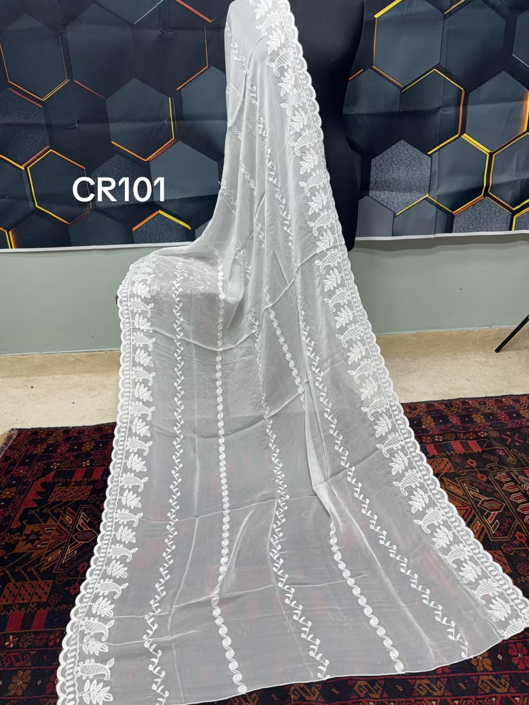 Crinkle Chiffon Cutwork Border Embroidered Dyeable Dupatta | CR101