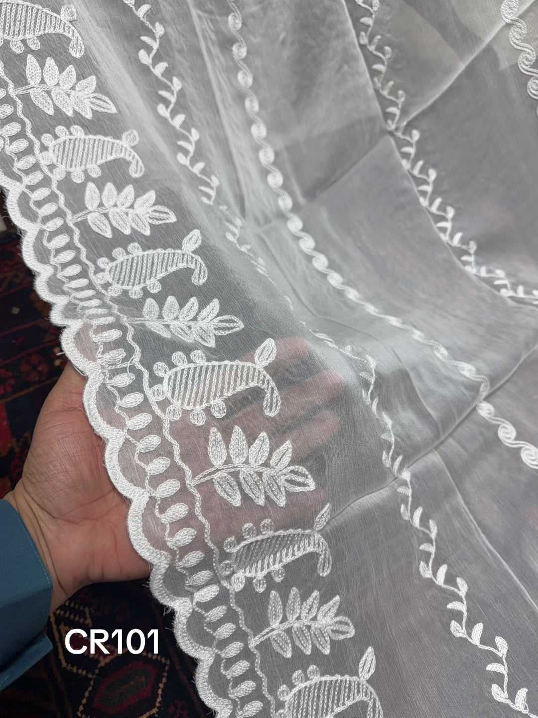 Crinkle Chiffon Cutwork Border Embroidered Dyeable Dupatta | CR101