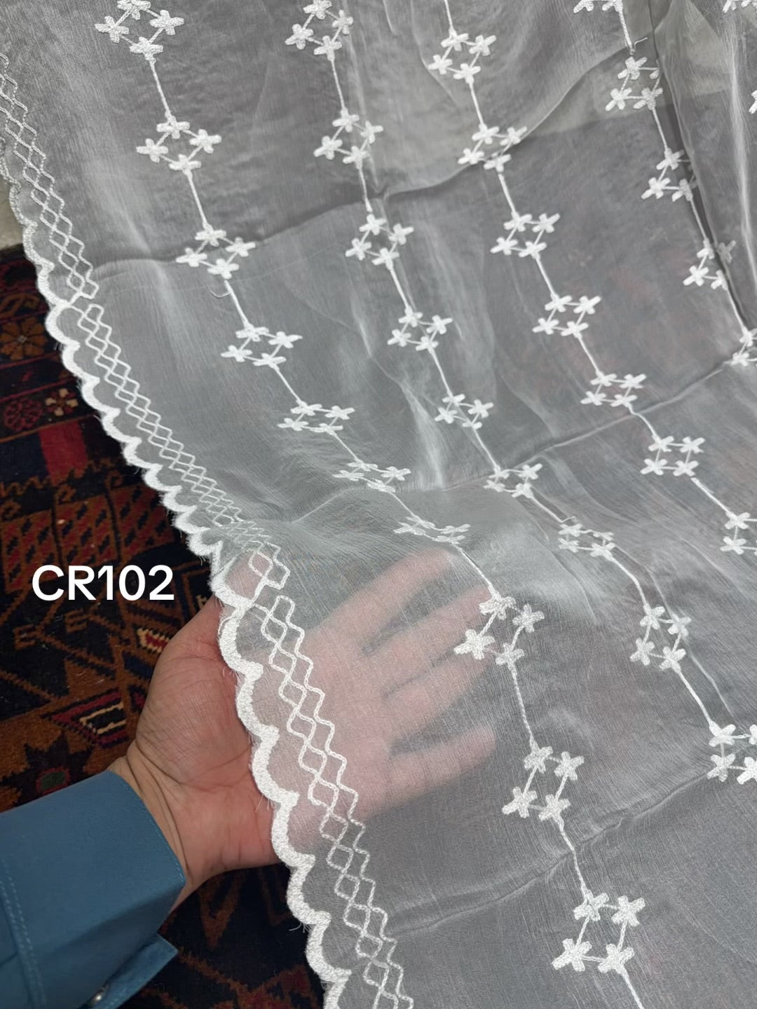 Crinkle Chiffon Cutwork Border Embroidered Dyeable Dupatta | CR102