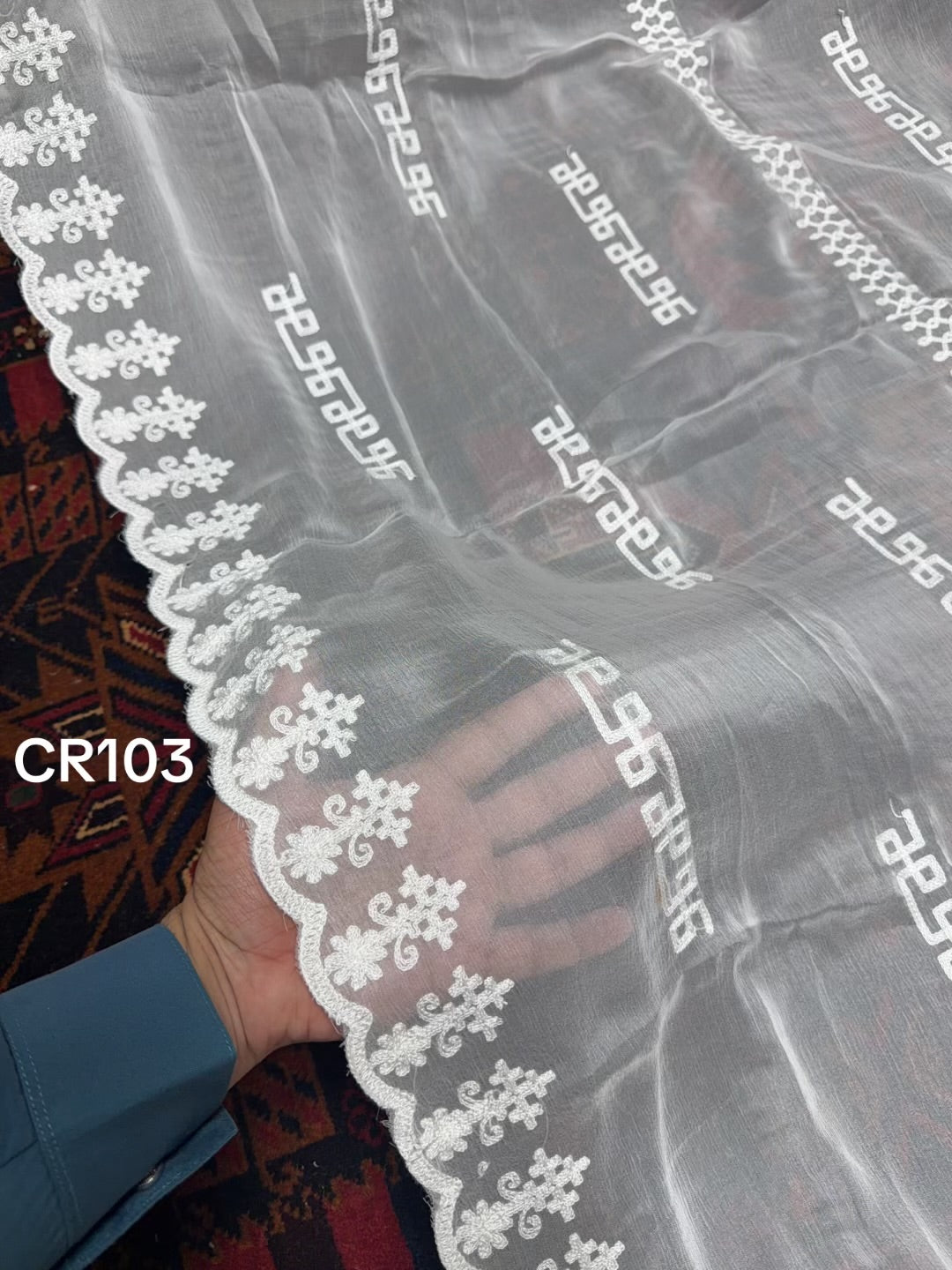 Crinkle Chiffon Cutwork Border Embroidered Dyeable Dupatta | CR103
