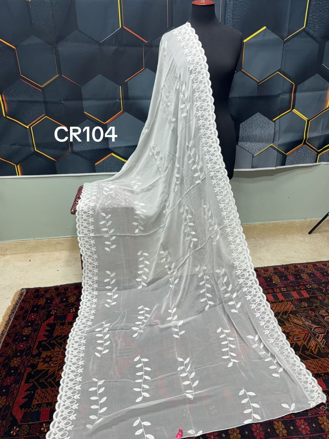 Crinkle Chiffon Cutwork Border Embroidered Dyeable Dupatta | CR104
