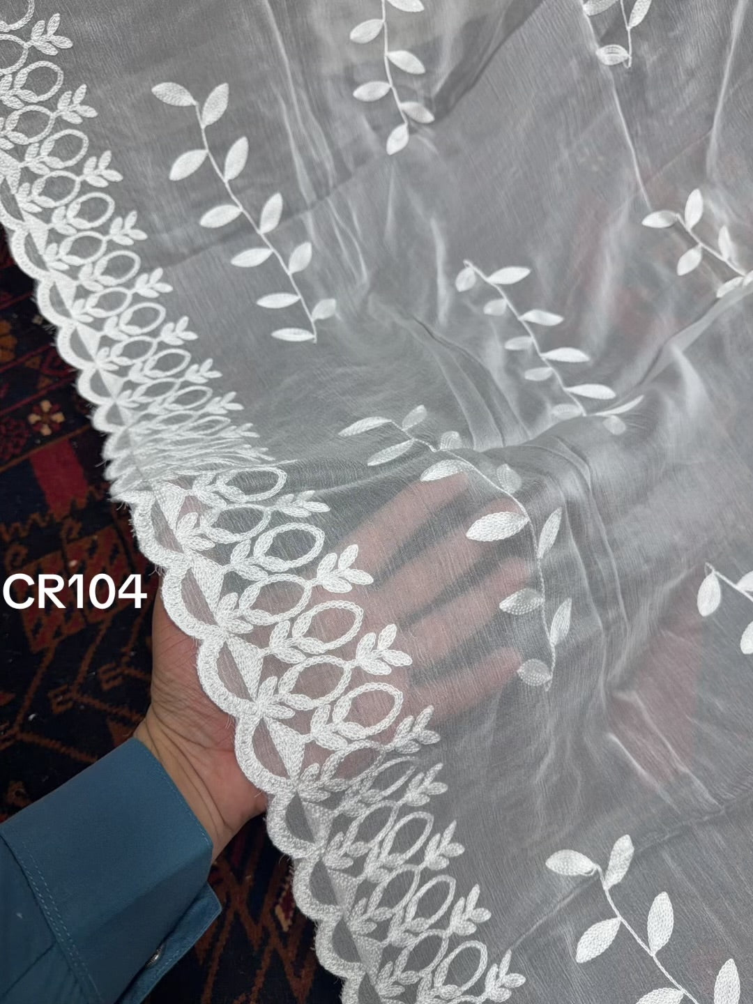 Crinkle Chiffon Cutwork Border Embroidered Dyeable Dupatta | CR104