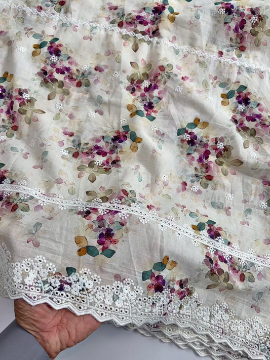Chikankari Printed Shawl - Pure Lawn Full Size Shawl