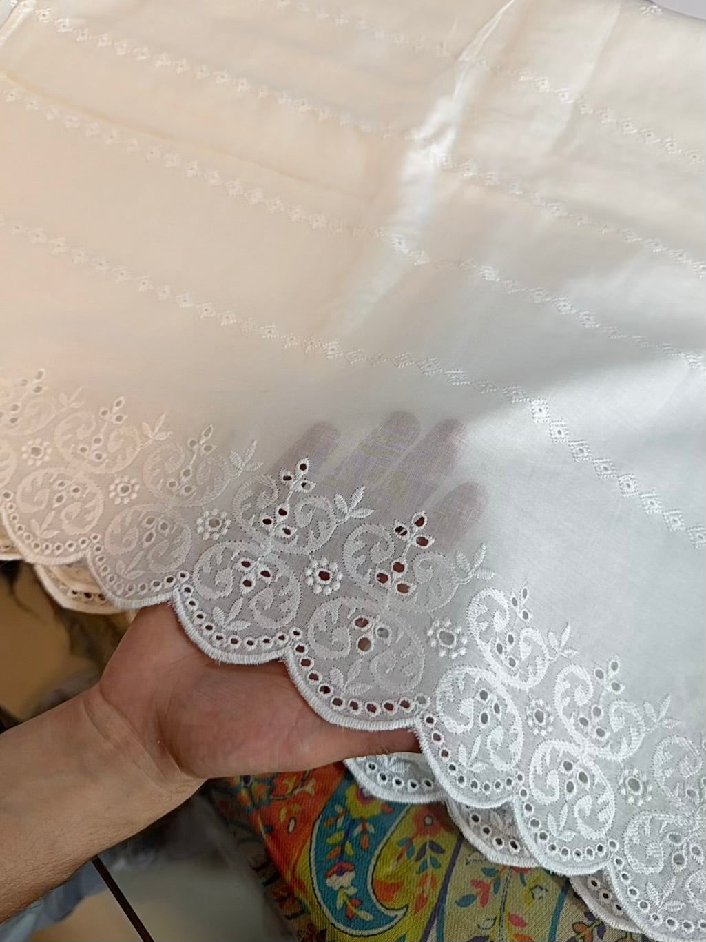 White Chikankari Lawn Shawl Cutwork Border and Chikankari