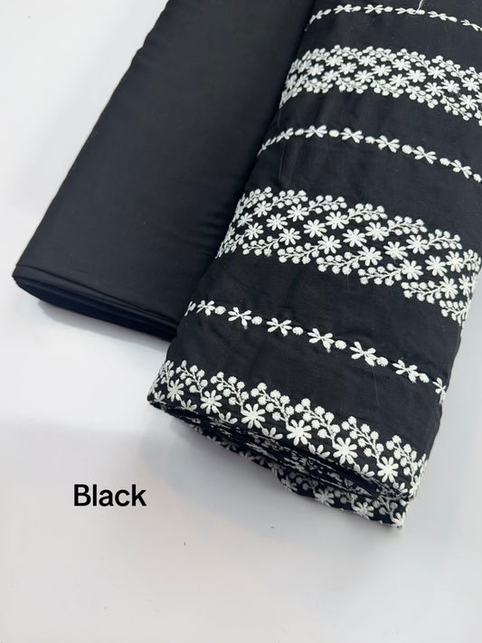 2 Piece Lawn Chikankari Suit 6 Yards Fabric | Black