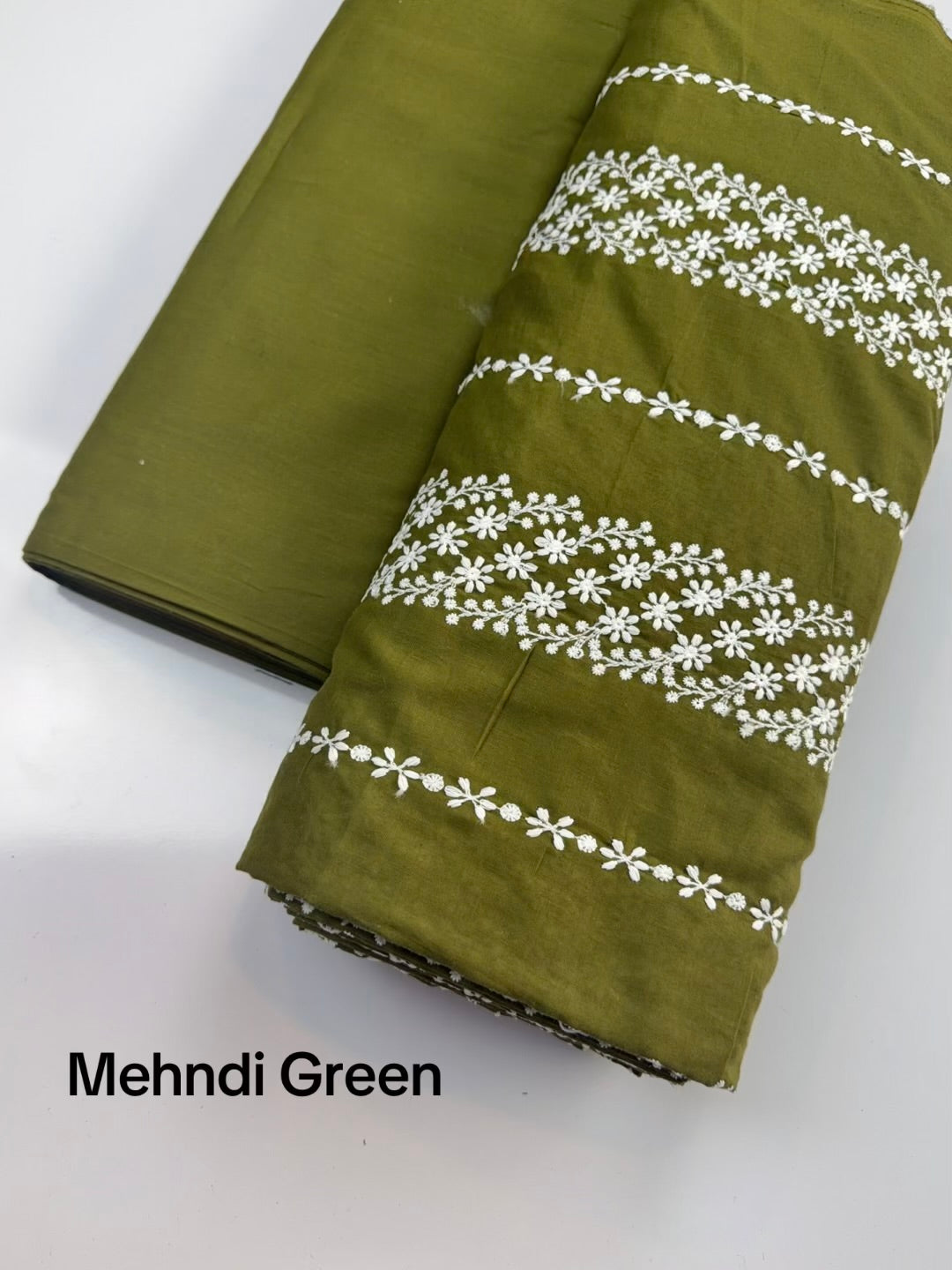 2 Piece Lawn Chikankari Suit 6 Yards Fabric | Mehndi Green