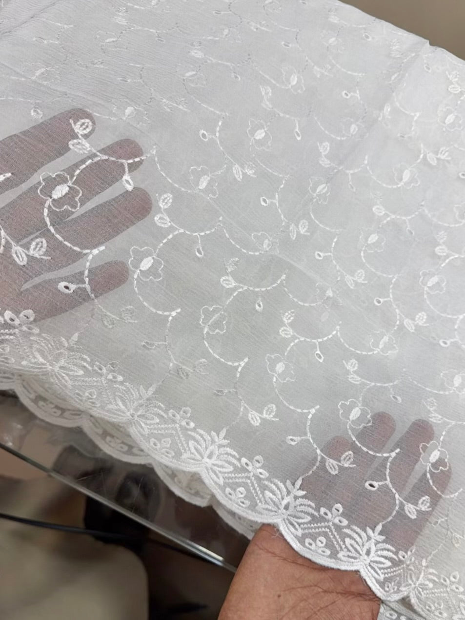 Dyeable Chikankari Jaal Crinkle Chiffon Embroidered Dupatta