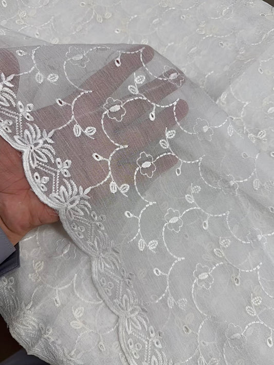 Dyeable Chikankari Jaal Crinkle Chiffon Embroidered Dupatta