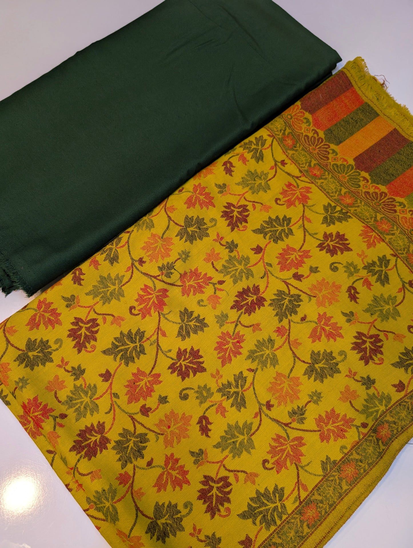 Pashmina 3 Piece Suit | Kani Pashmina Shawl With Green Marina Suit