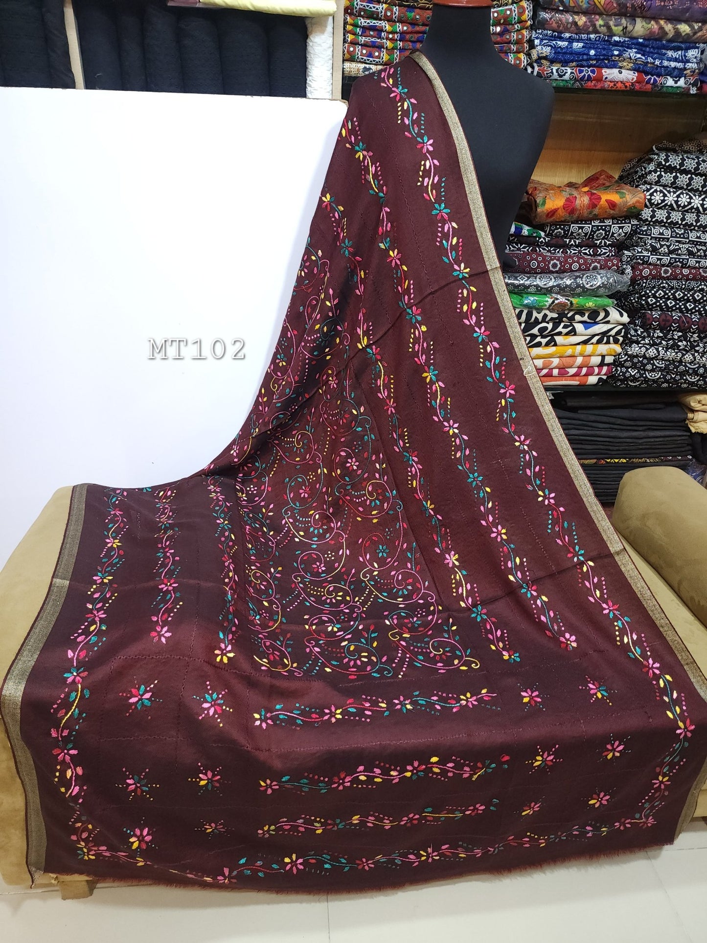 Handmade Pashmina Shawl | Special Hand Embroidery Tarkashi 90x45 inches Perfect Gift and Rare Find