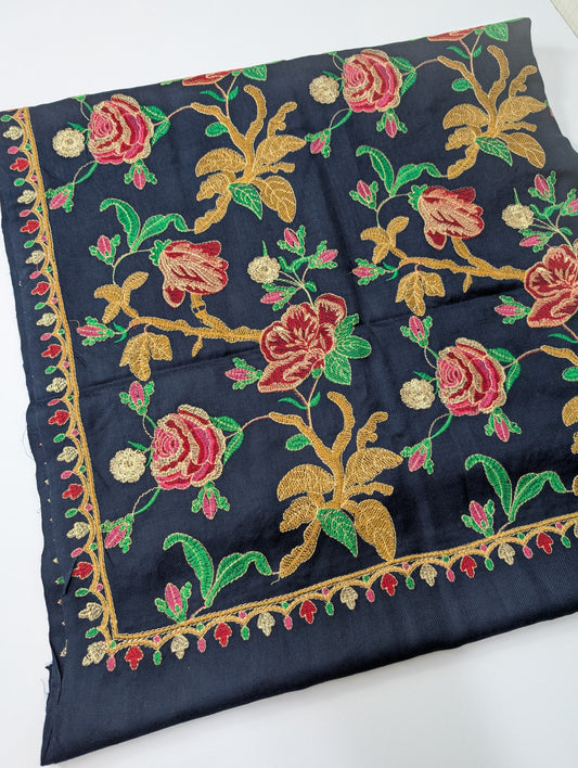 Gulabkar Pashmina Embroidered Shawl Fancy Tilla and Thread Work Perfect Gift Navy Blue