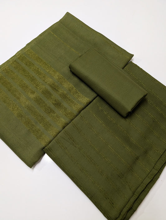 3 Piece Suit | Velvet Lining Marina Suit Allover With Shawl | New Arrival Beautiful Gift | Mehndi Green
