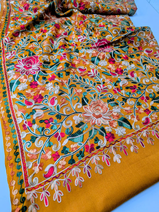 Pashmina Shawl Full Size | Kashmiri Embroidery | Rust