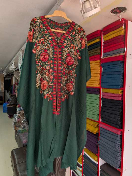 Cape Shawl | Pashmina Embroidered Cape Shawls Perfect for Gift | Dark Green